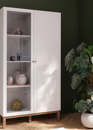 Wensley Display Cabinet with 1 Door and  1 Glass Door in Light Grey and Oak