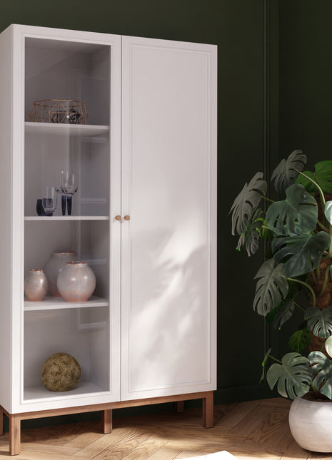 Wensley Display Cabinet with 1 Door and  1 Glass Door in Light Grey and Oak