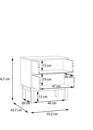 Wensley 2 Drawer Bedside Chest in Light Grey and Oak