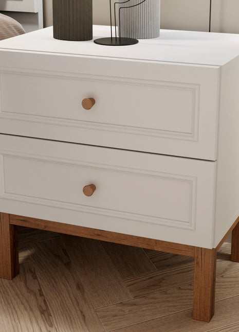 Wensley 2 Drawer Bedside Chest in Light Grey and Oak