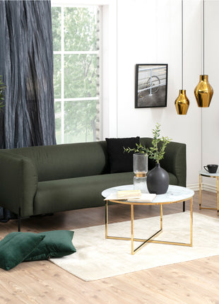 Alisma Round Coffee Table with White Marble Effect Glass Top & Gold Legs