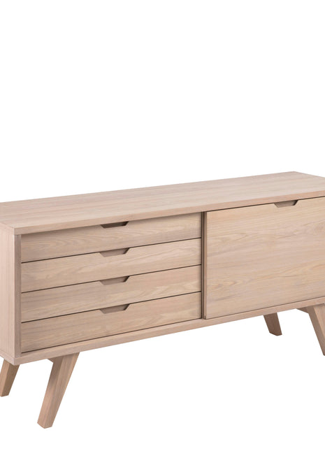 A-Line Sideboard with 4 Drawers and Sliding Door in White Oak