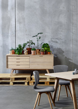 A-Line Sideboard with 4 Drawers and Sliding Door in White Oak