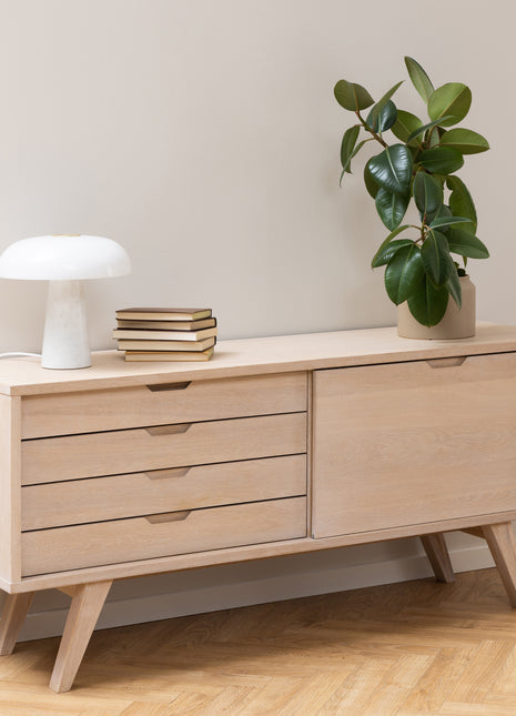 A-Line Sideboard with 4 Drawers and Sliding Door in White Oak