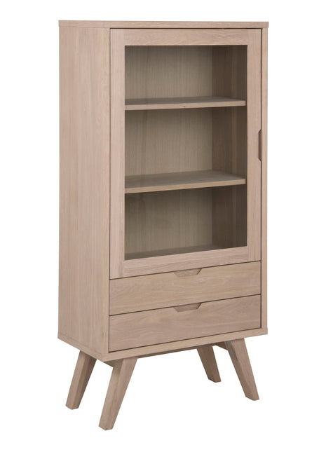 A-Line Display Cabinet with 2 Drawers and 2 Shelves in White Oak