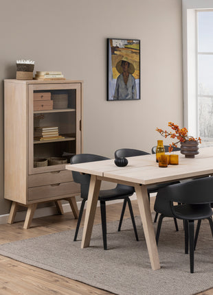 A-Line Display Cabinet with 2 Drawers and 2 Shelves in White Oak