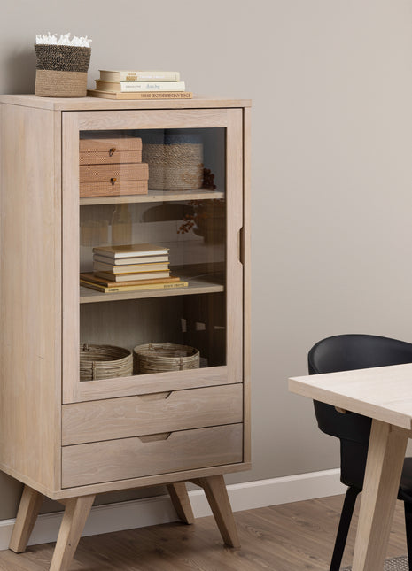 A-Line Display Cabinet with 2 Drawers and 2 Shelves in White Oak
