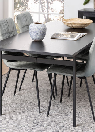 Angus Dining Table in Black 200x74cm Included 4 Carrie Swivel Dining Chairs in Sand