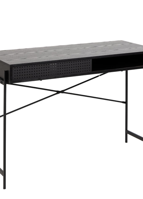 Angus Office Desk with Sliding Door in Black