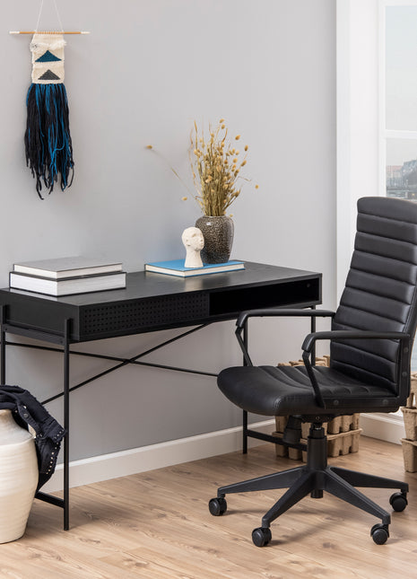 Angus Office Desk with Sliding Door in Black