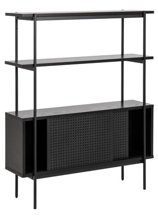Angus Small Bookcase with 2 Sliding Doors in Black