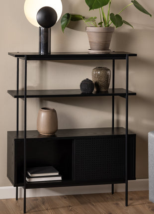 Angus Small Bookcase with 2 Sliding Doors in Black