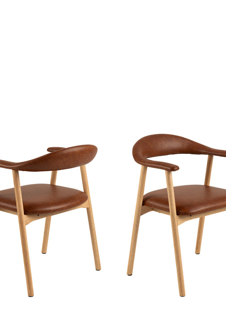 Addi Dining Chair With Armrest in PU Retro Brandy Set of 2