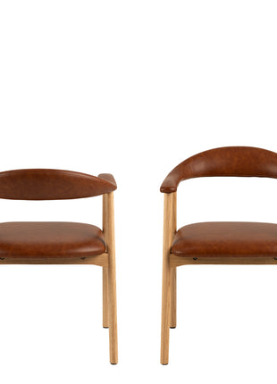 Addi Dining Chair With Armrest in PU Retro Brandy Set of 2