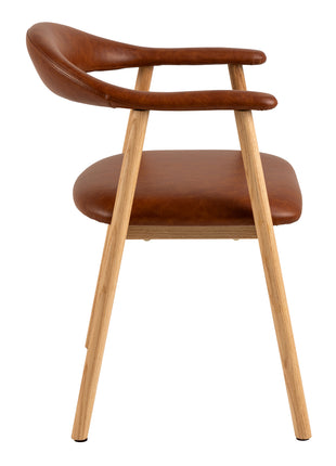 Addi Dining Chair With Armrest in PU Retro Brandy Set of 2