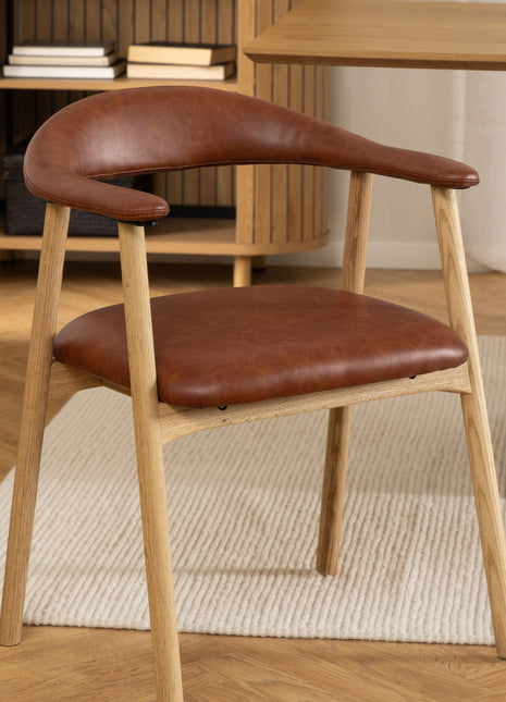 Addi Dining Chair With Armrest in PU Retro Brandy Set of 2
