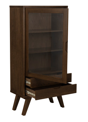 A-Line Display Cabinet with 2 Drawers and 2 Shelves in Smoked Oak