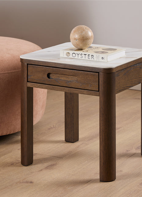 Southampton Square Side Table 1 Drawer in Cream Ceramic