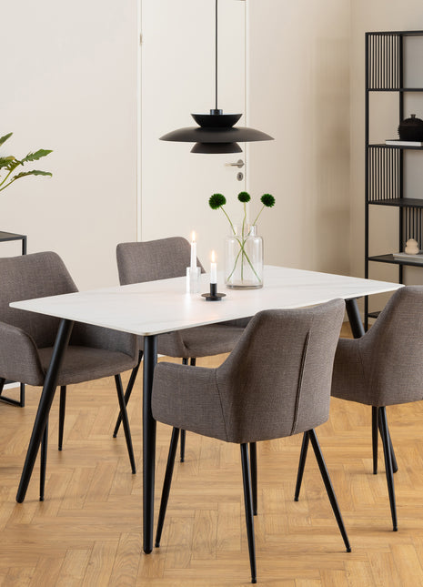 Wicklow Ceramic Dining Table Brown/Black 140x75cm Included 4 Brooke Dining Chairs in Taupe