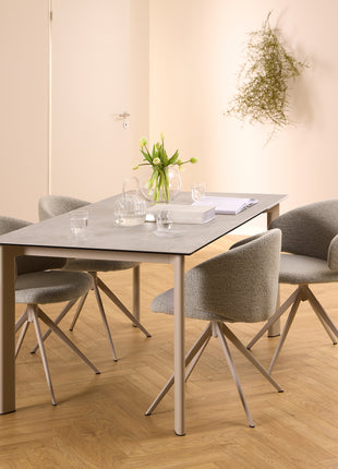 Palermo Ceramic Dining Table in Grey 160x75cm Included 4 Ella Swivel Beige Dining Chairs