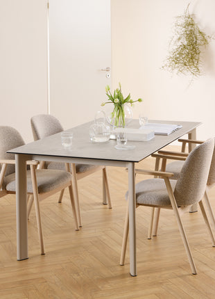 Palermo Ceramic Dining Table in Grey 160x75cm Included 4 Ella Swivel Beige Dining Chairs