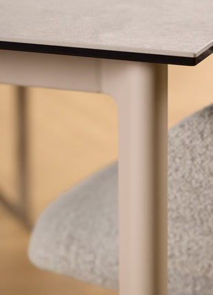 Palermo Ceramic Dining Table in Grey 160x75cm Included 4 Ella Swivel Beige Dining Chairs
