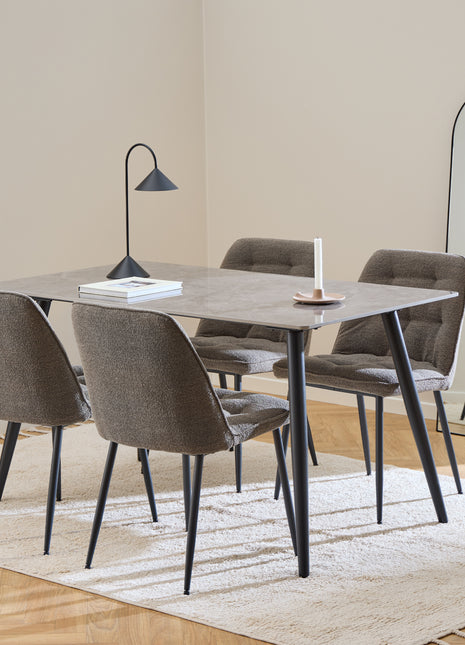 Wicklow Rectangular Dining Table in Grey/Black 140x75cm Included 4 Brooke Dining Chairs in Monza Beige