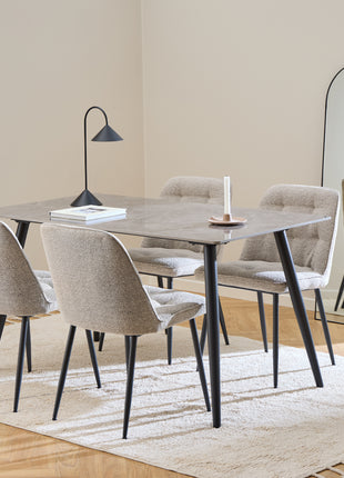 Wicklow Rectangular Dining Table in Grey/Black 140x75cm Included 4 Brooke Dining Chairs in Taupe