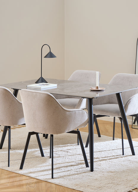 Wicklow Rectangular Dining Table in Grey/Black 140x75cm Included 4 Brooke Dining Chairs in Taupe