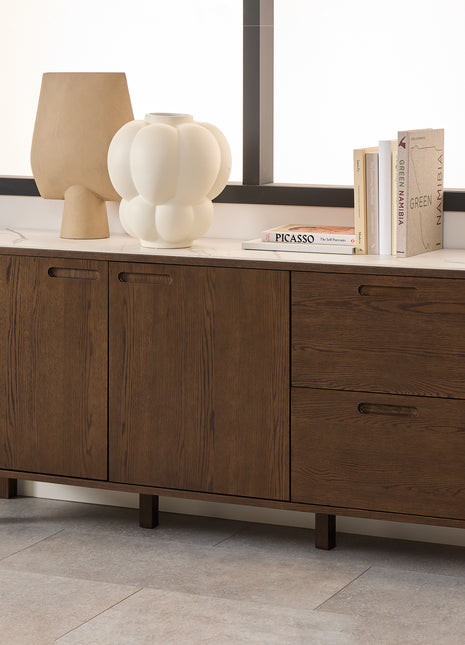 Southampton Sideboard With 2 Doors 2 Drawers and 2 Shelves in Cream Ceramic