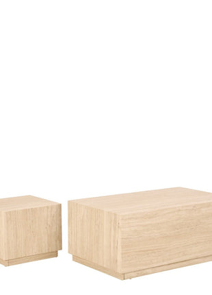 Dice Square and Rectangular Coffee Table Set of 2 in Travertine Rough Paper Effect