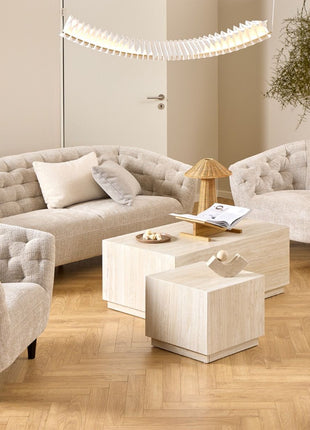 Dice Square and Rectangular Coffee Table Set of 2 in Travertine Rough Paper Effect