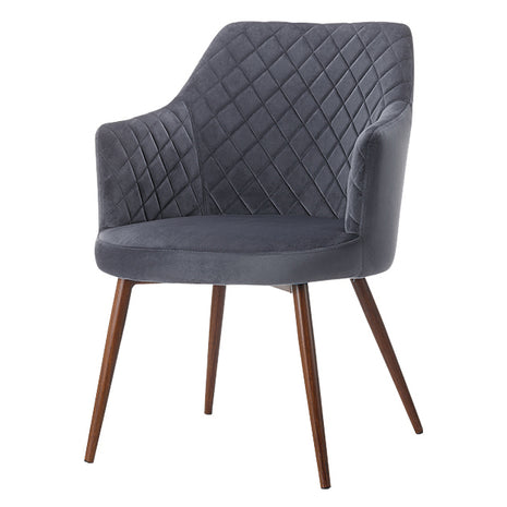 Ackleton Velvet Dining Chair Grey with Walnut Metal Legs Sold in 2's