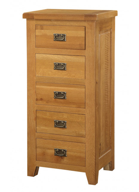 Acorn Solid Oak Chest 5 Drawer Narrow
