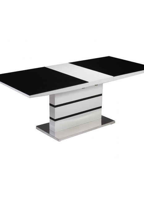 Aldridge High Gloss Ext Dining Table White with Black Glass Top