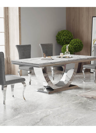 Ambassador Marble Dining Table with Stainless Steel Base with 4 x Grande Dining Room Chairs