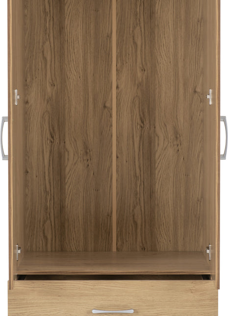 Charles 2 Door 2 Drawer Wardrobe in Oak Veneer with Dark Walnut Trim