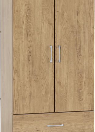 Charles 2 Door 2 Drawer Wardrobe in Oak Veneer with Dark Walnut Trim