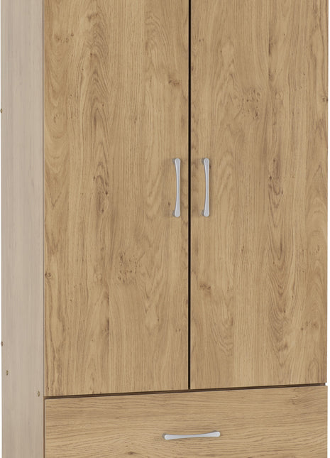 Charles 2 Door 2 Drawer Wardrobe in Oak Veneer with Dark Walnut Trim