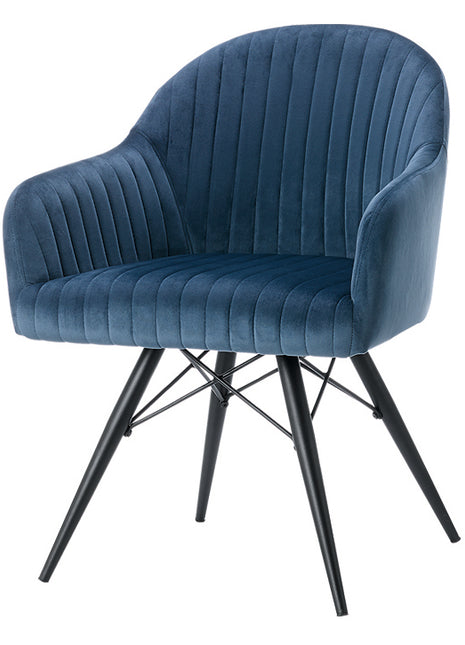 Corfu Velvet Dining Chair Blue with Black Legs (2s)