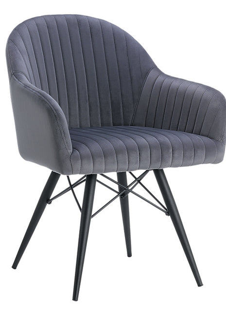 Corfu Velvet Dining Chair Grey with Black Legs (2s)
