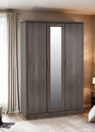 Lisbon 3 Door Mirrored Wardrobe - Black Wood Grain