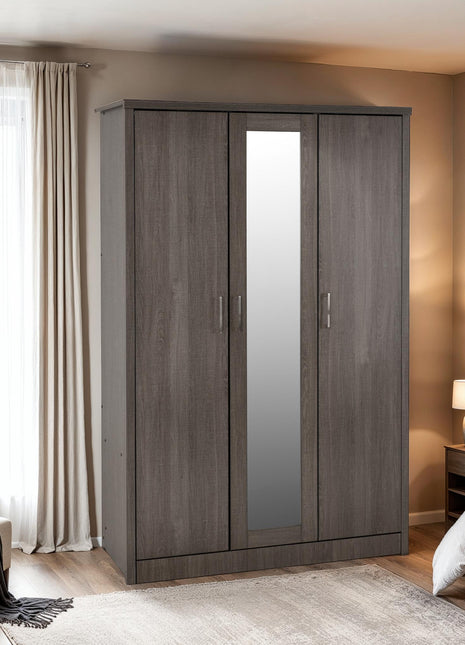 Lisbon 3 Door Mirrored Wardrobe - Black Wood Grain