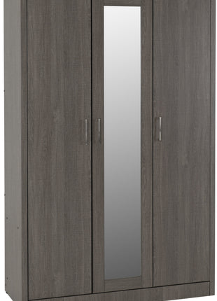 Lisbon 3 Door Mirrored Wardrobe - Black Wood Grain