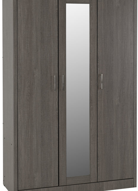 Lisbon 3 Door Mirrored Wardrobe - Black Wood Grain