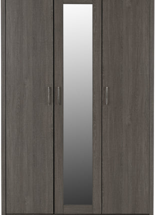 Lisbon 3 Door Mirrored Wardrobe - Black Wood Grain