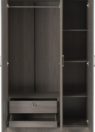 Lisbon 3 Door Mirrored Wardrobe - Black Wood Grain