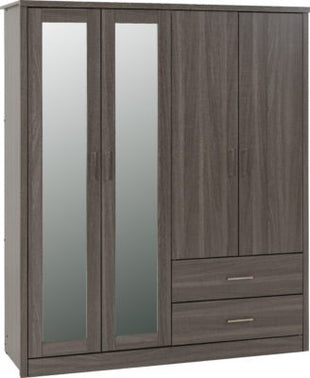 Lisbon 4 Door Mirrored Wardrobe - Black Wood Grain