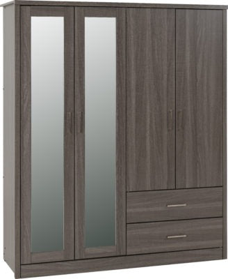Lisbon 4 Door Mirrored Wardrobe - Black Wood Grain