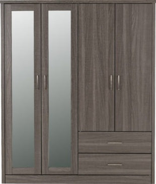 Lisbon 4 Door Mirrored Wardrobe - Black Wood Grain